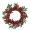 18" Red Berries & Two-Tone Green Leaves Artificial Wreath, Unlit